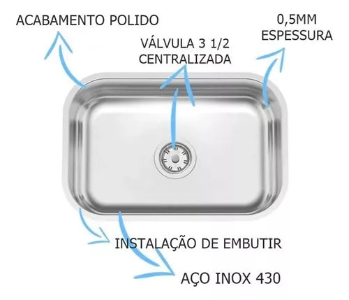 Cuba de Embutir  Inox Lavínia  56x34  com Vavula - Tramontina