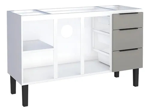 Gabinete Aço Para Pia 160 3 Gavetas Cinza Júpiter - Cozimax