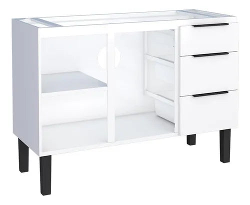 Gabinete Aço Para Pia 120 3 Gavetas Branca Júpiter - Cozimax