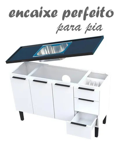 Gabinete Aço Para Pia 160 3 Gavetas Cinza Júpiter - Cozimax
