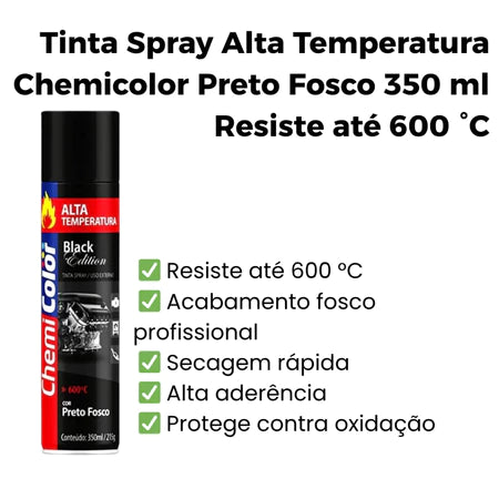 Tinta Spray Alta Temperatura Preto Fosco 250ML - Chemicolor