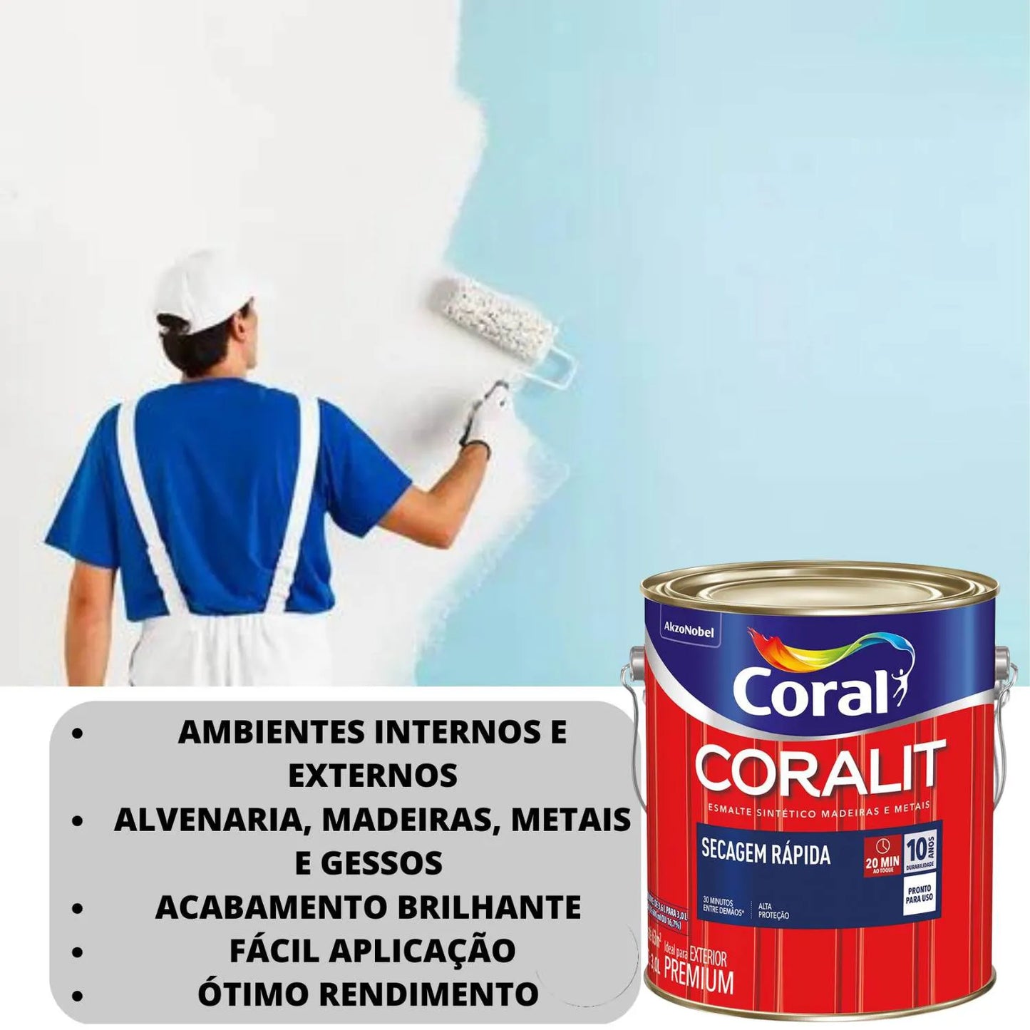 Tinta Coralit Seca Rapído Braco 3,0LT - Coral