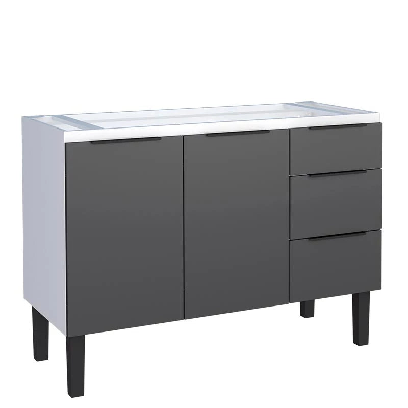Gabinete Aço Para Pia 120 3 Gavetas Preto Júpiter - Cozimax