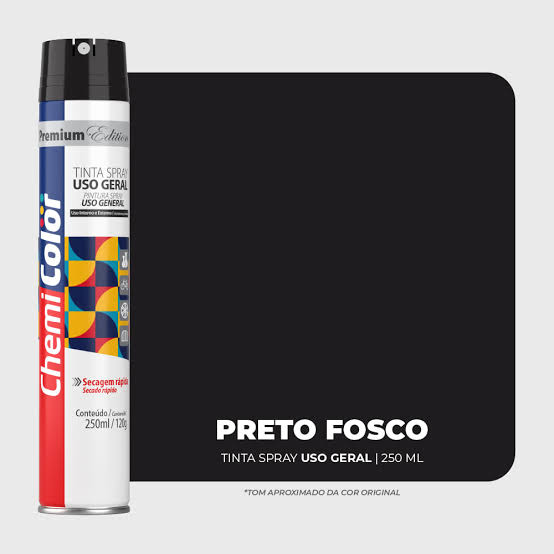 Tinta Spray Preto Fosco 250ml - Chemicolor