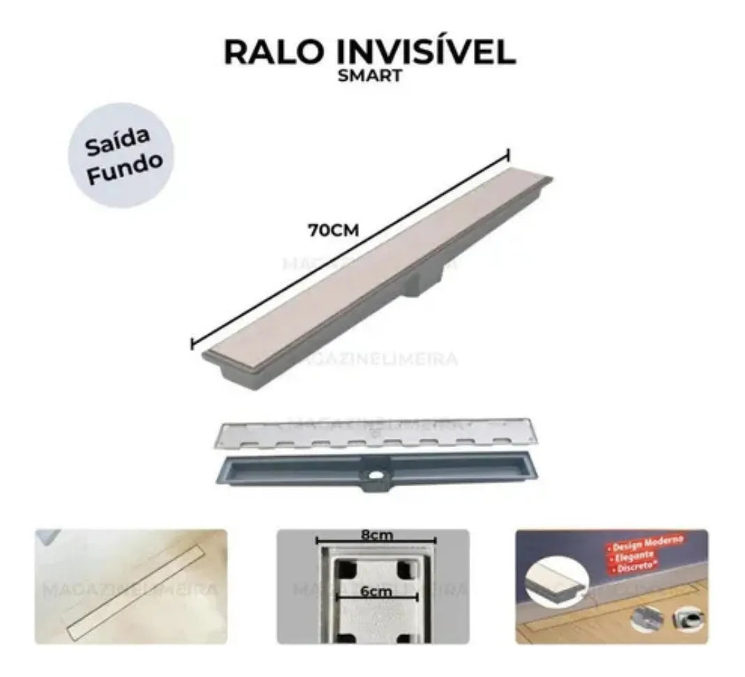 Ralo Inteligente Sifonado 7X70 CM Saída Por Baixo 2192 - Costa Navarro